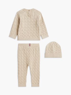 Комплекты Tommy Hilfiger Sweater & Pant with Beanie Set для малышей, цвет: Тёмный бежевый — фото 2
