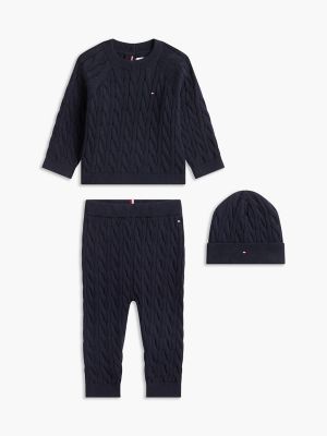 Babies' Sweater & Pant with Beanie Set, Navy Blue