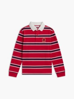 Kids' Crest Logo Striped Rugby Polo — Medium Red 5