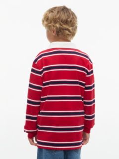 Kids' Crest Logo Striped Rugby Polo — Medium Red 4