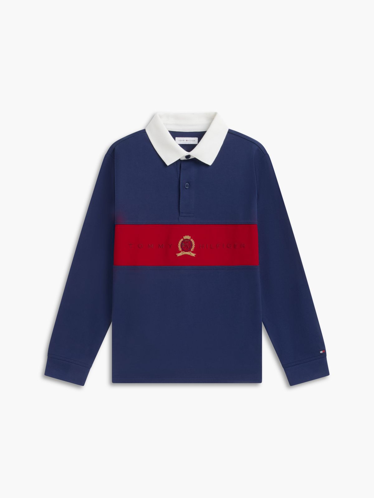Kids' Crest Logo Block Stripe Rugby Polo — Preppy Navy