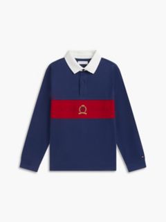 Kids' Crest Logo Block Stripe Rugby Polo — Preppy Navy 5