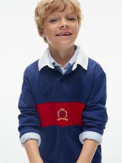 Kids' Crest Logo Block Stripe Rugby Polo — Preppy Navy 3