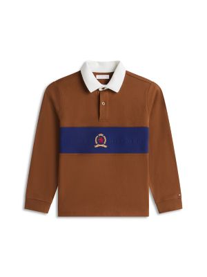 Детское поло Tommy Hilfiger Crest Logo Block Stripe Rugby Polo, цвет: Пекан — фото 5