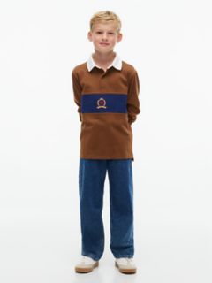 Kids' Crest Logo Block Stripe Rugby Polo — Pecan Nut 2