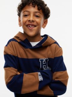 Kids' Football Logo Rugby Stripe Hoodie — Pecan Nut 3