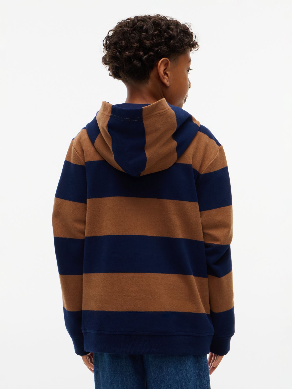 Kids' Football Logo Rugby Stripe Hoodie — Pecan Nut