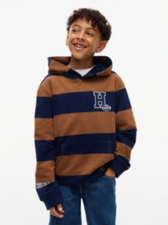 Kids' Football Logo Rugby Stripe Hoodie — Pecan Nut 1