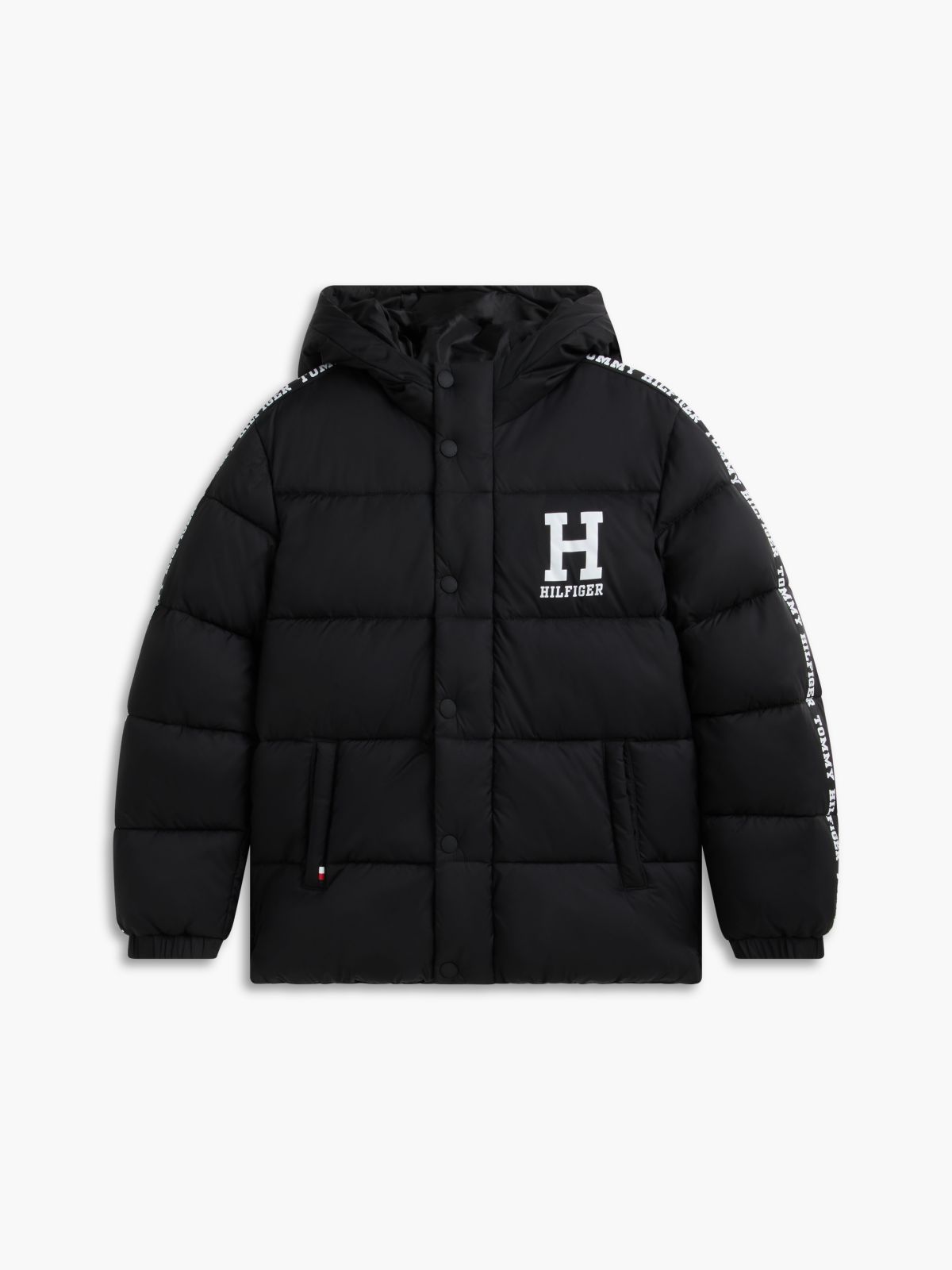 Kids' Water-Resistant Hooded Puffer — Black