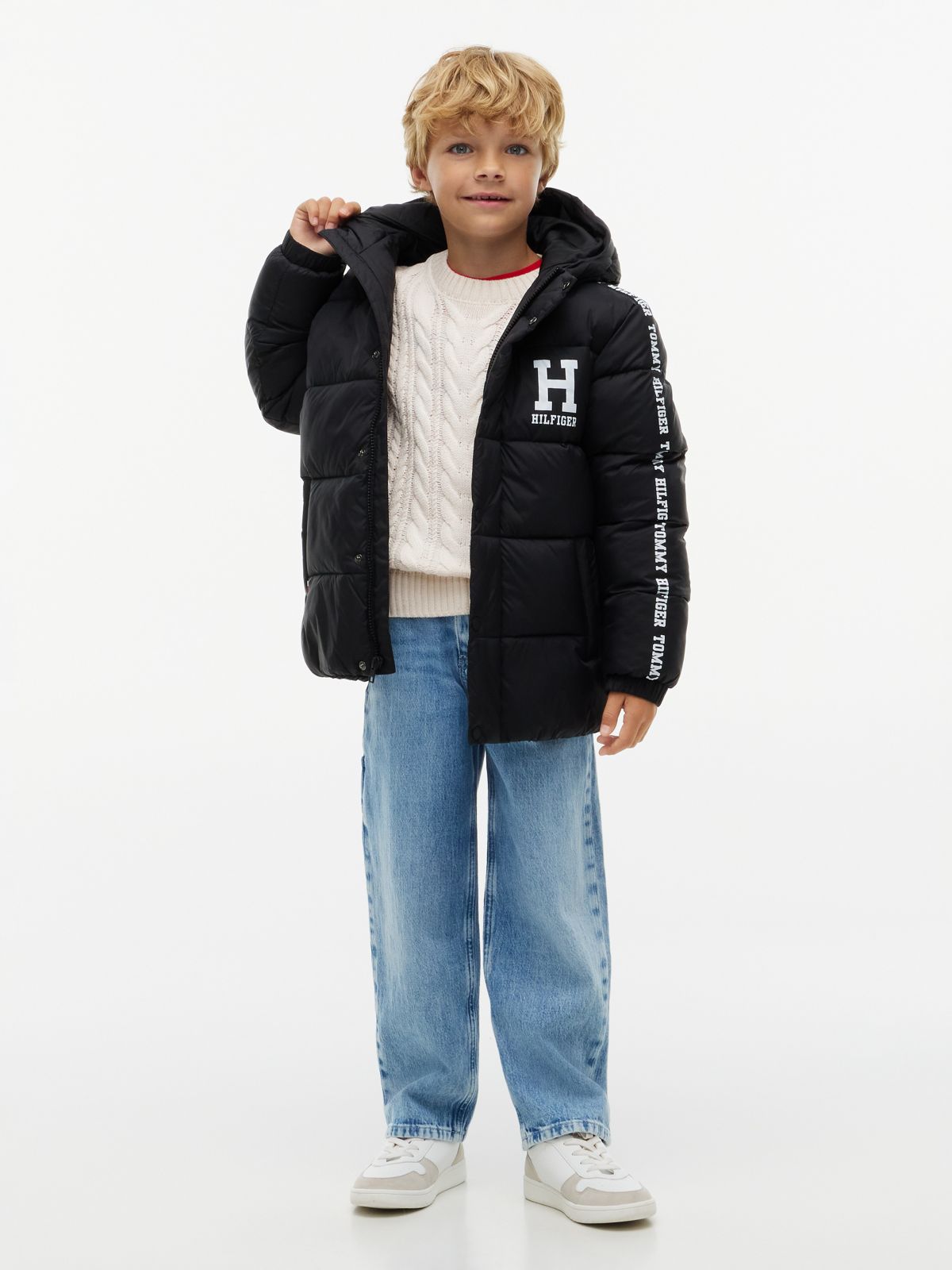 Kids' Water-Resistant Hooded Puffer — Black