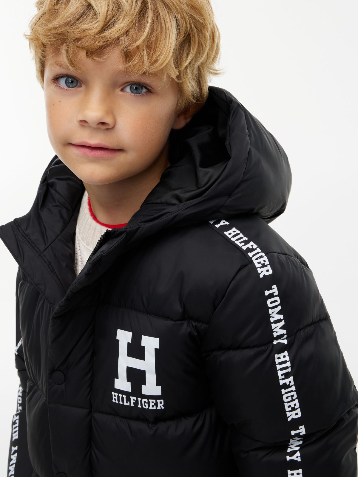 Kids' Water-Resistant Hooded Puffer — Black