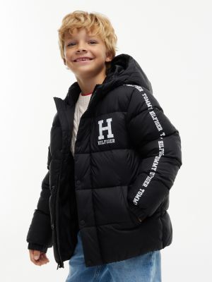 Kids' Water-Resistant Hooded Puffer, Black