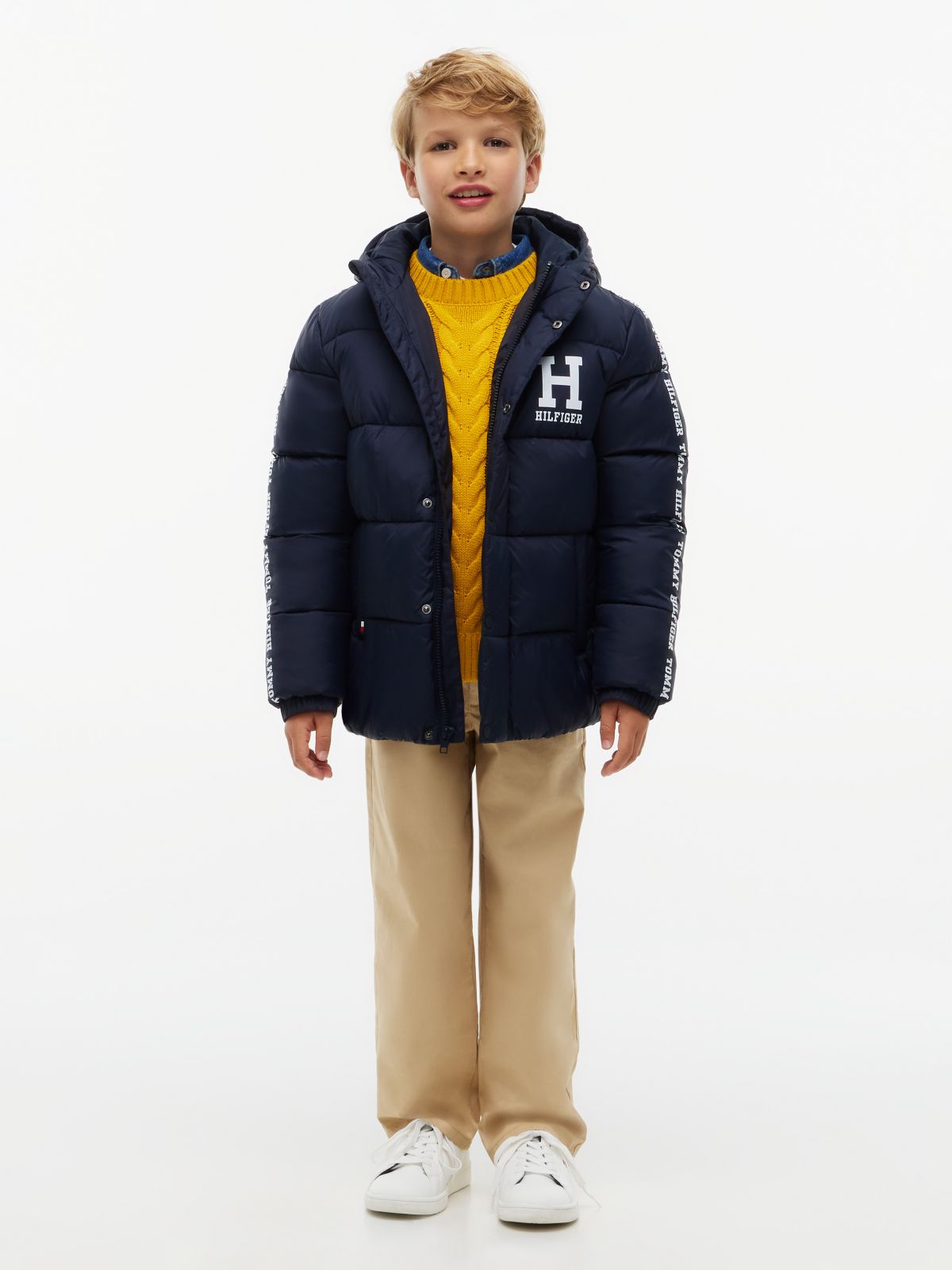 Kids' Water-Resistant Hooded Puffer — Navy Blue