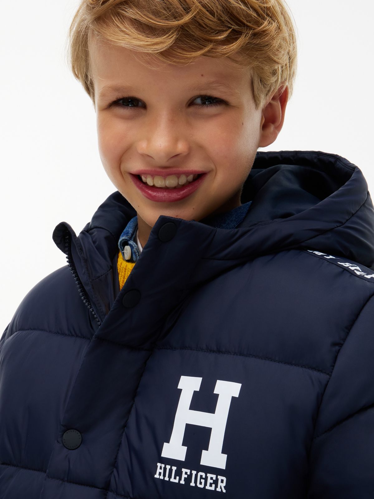 Kids' Water-Resistant Hooded Puffer — Navy Blue
