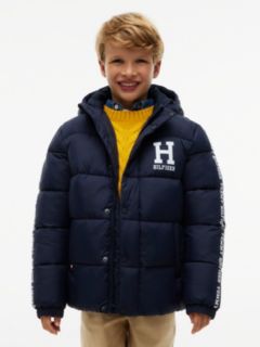 Kids' Water-Resistant Hooded Puffer — Navy Blue 1