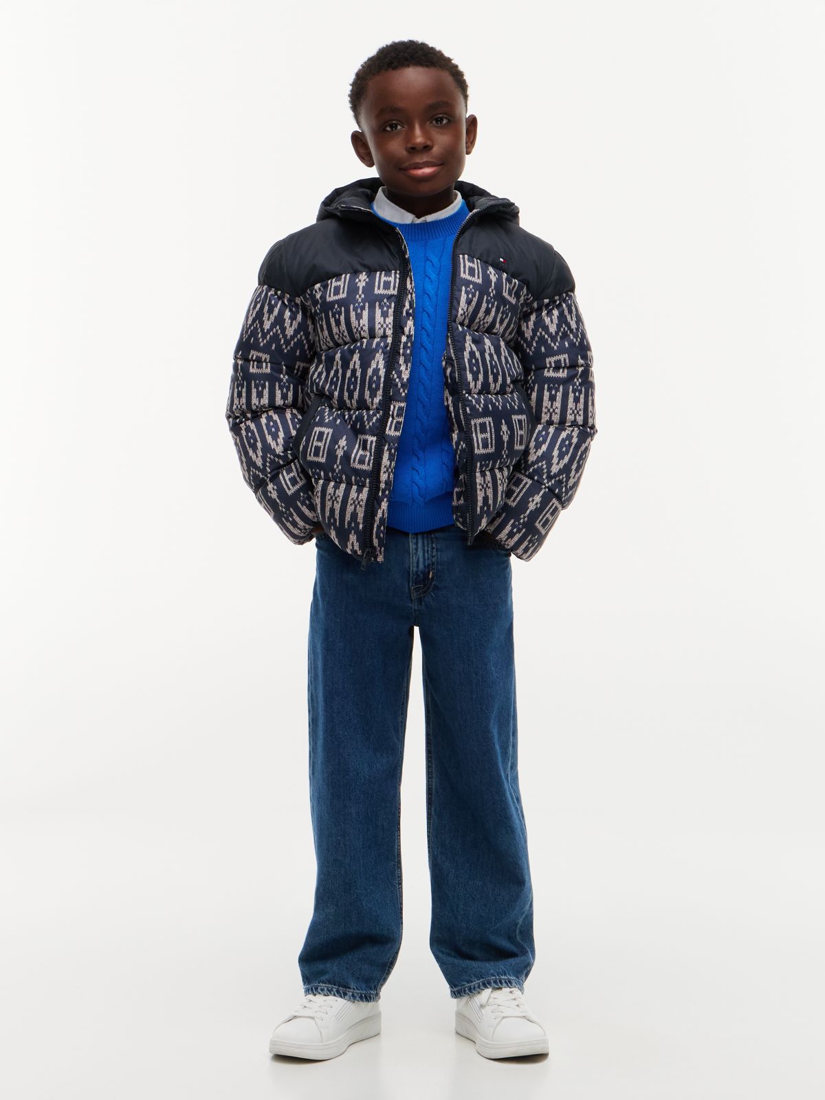Kids' Water-Repellent Fair Isle Puffer — Navy Blue