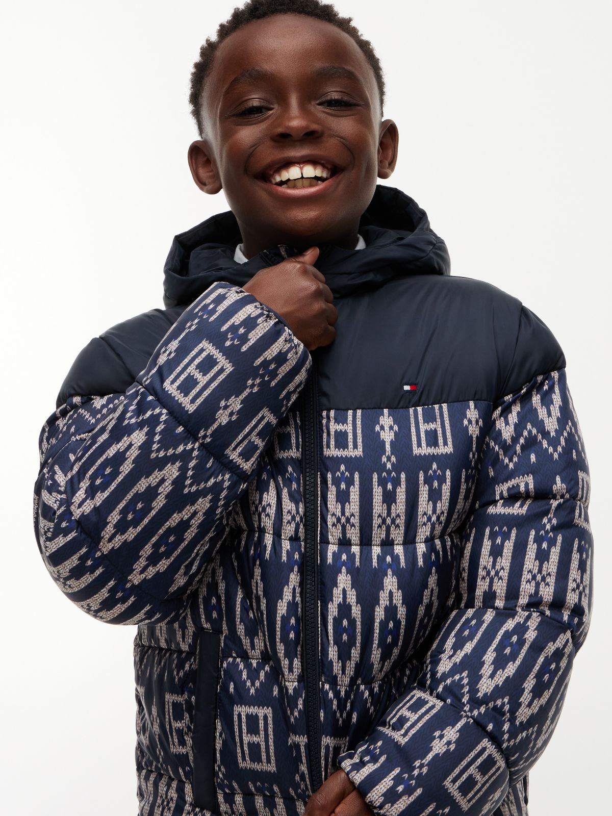 Kids' Water-Repellent Fair Isle Puffer — Navy Blue