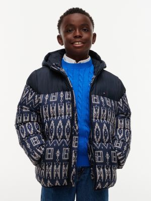 Kids' Water-Repellent Fair Isle Puffer, Navy Blue