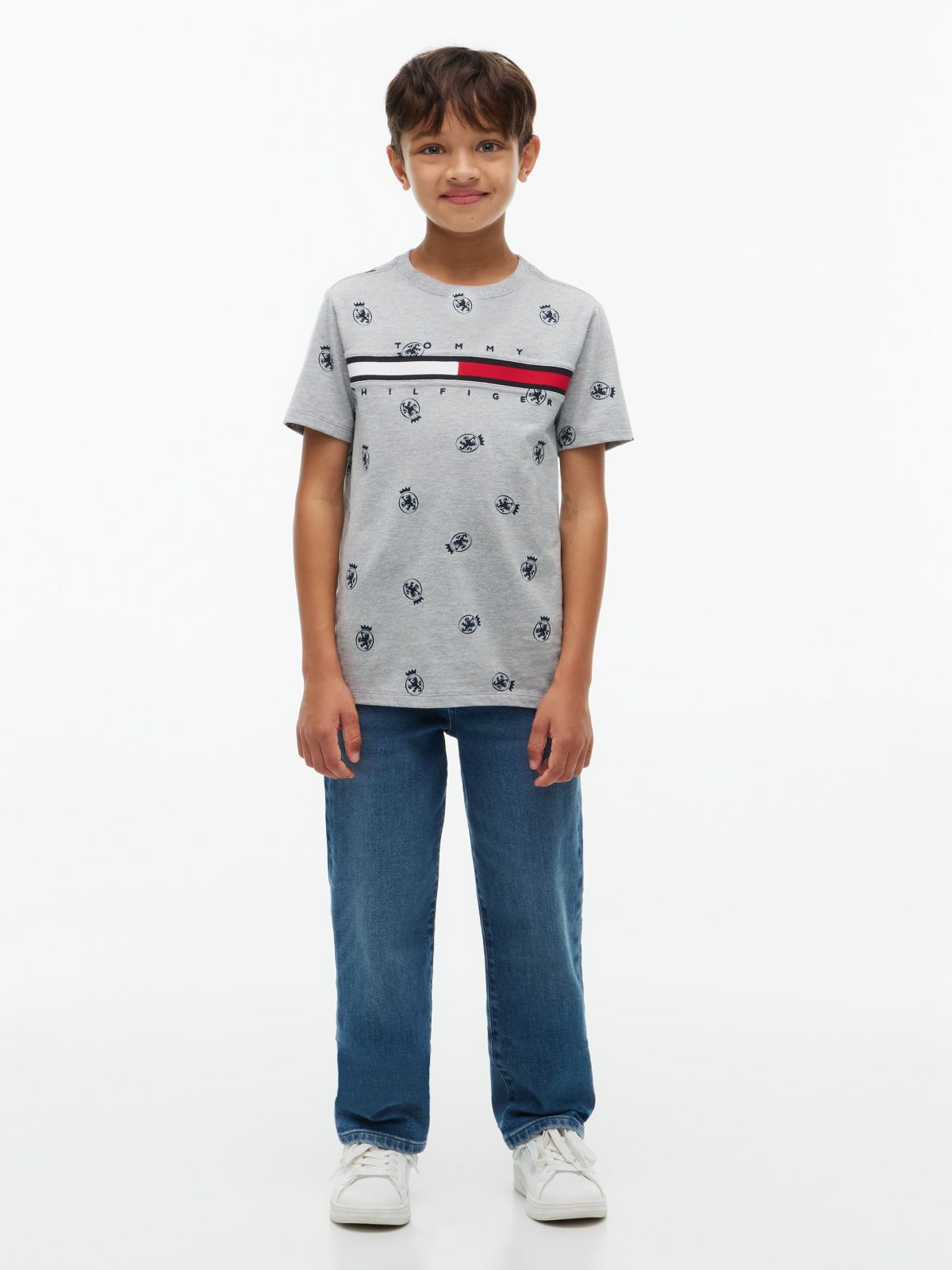 Kids' Allover Crest Logo T-Shirt — Light Grey Heather