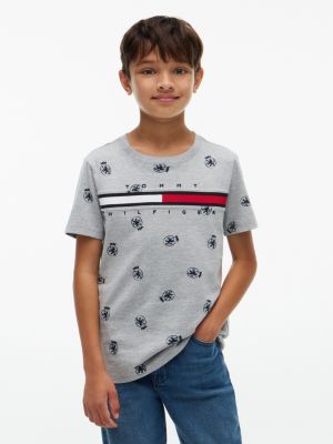 Kids' Allover Crest Logo T-Shirt, Light Grey Heather