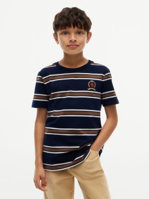 Kids' Crest Logo Striped T-Shirt, Carbon Navy