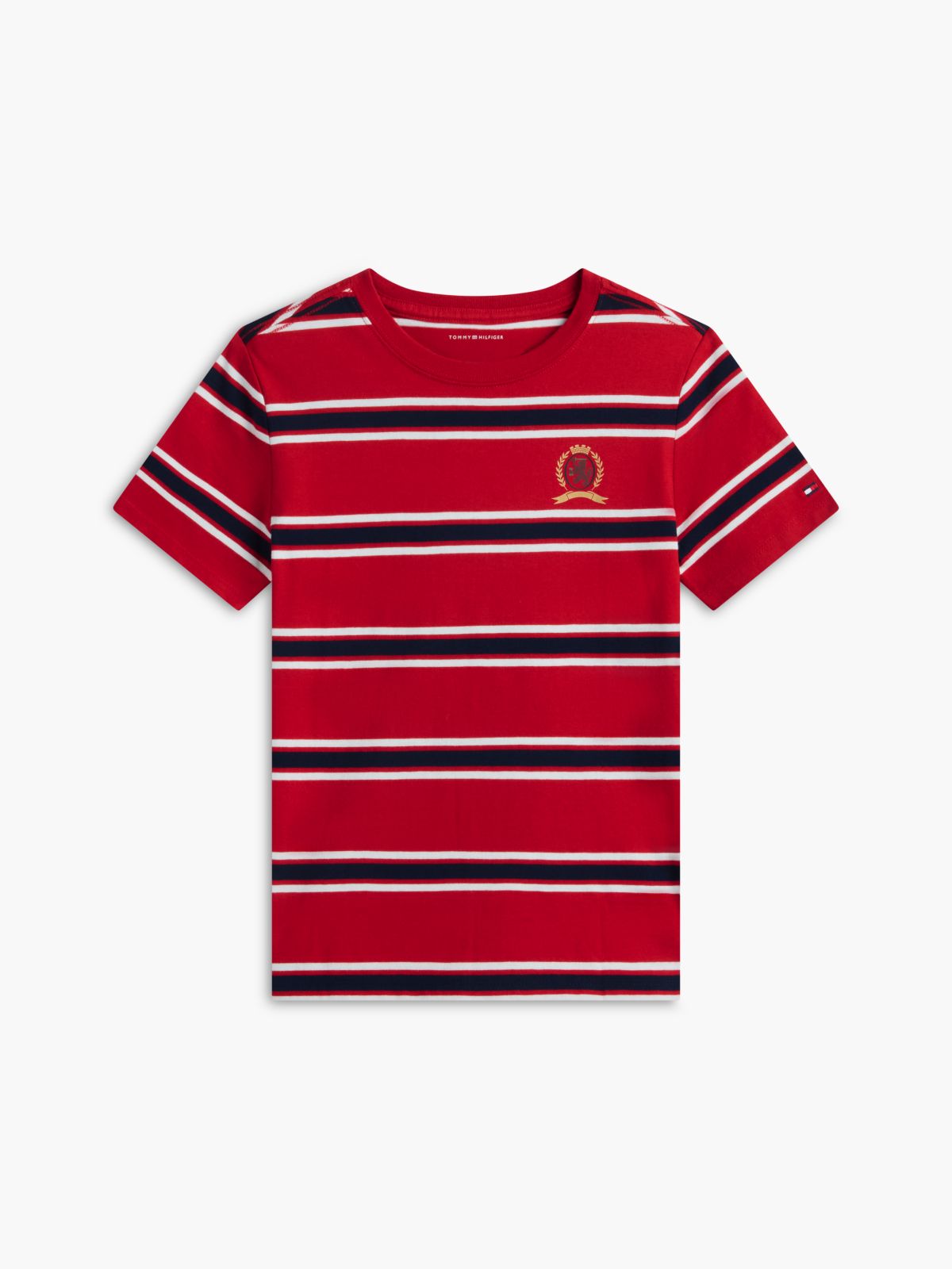 Kids' Crest Logo Striped T-Shirt — Medium Red