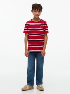 Kids' Crest Logo Striped T-Shirt — Medium Red 2