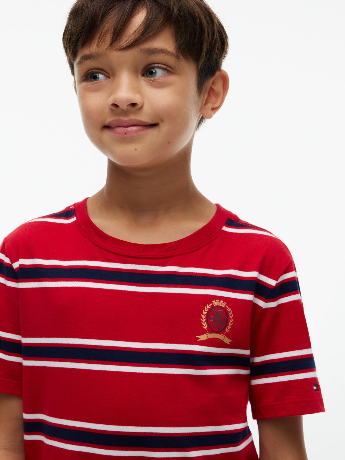 Kids' Crest Logo Striped T-Shirt — Medium Red