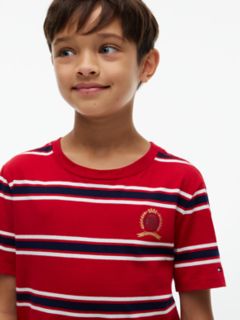 Kids' Crest Logo Striped T-Shirt — Medium Red 3