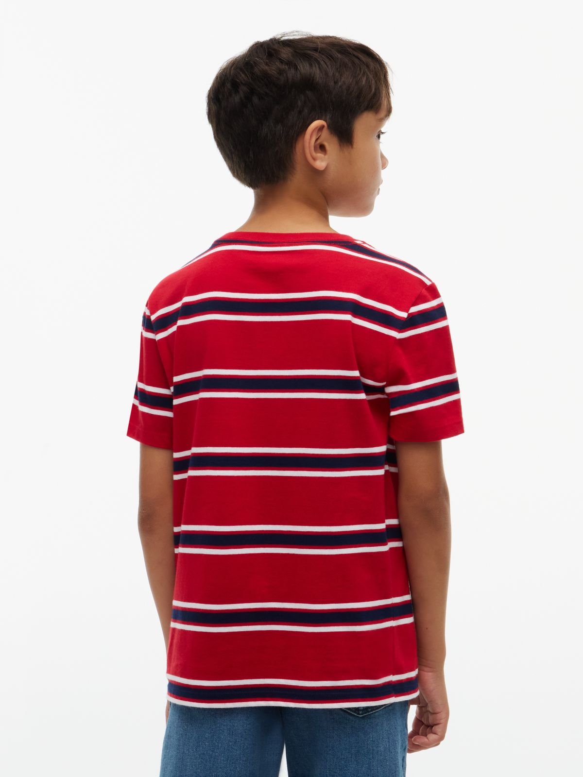 Kids' Crest Logo Striped T-Shirt — Medium Red