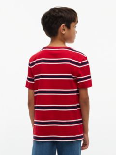 Kids' Crest Logo Striped T-Shirt — Medium Red 4