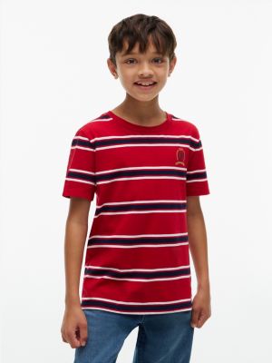 Kids' Crest Logo Striped T-Shirt, Medium Red