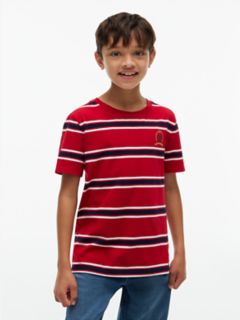 Kids' Crest Logo Striped T-Shirt — Medium Red 1