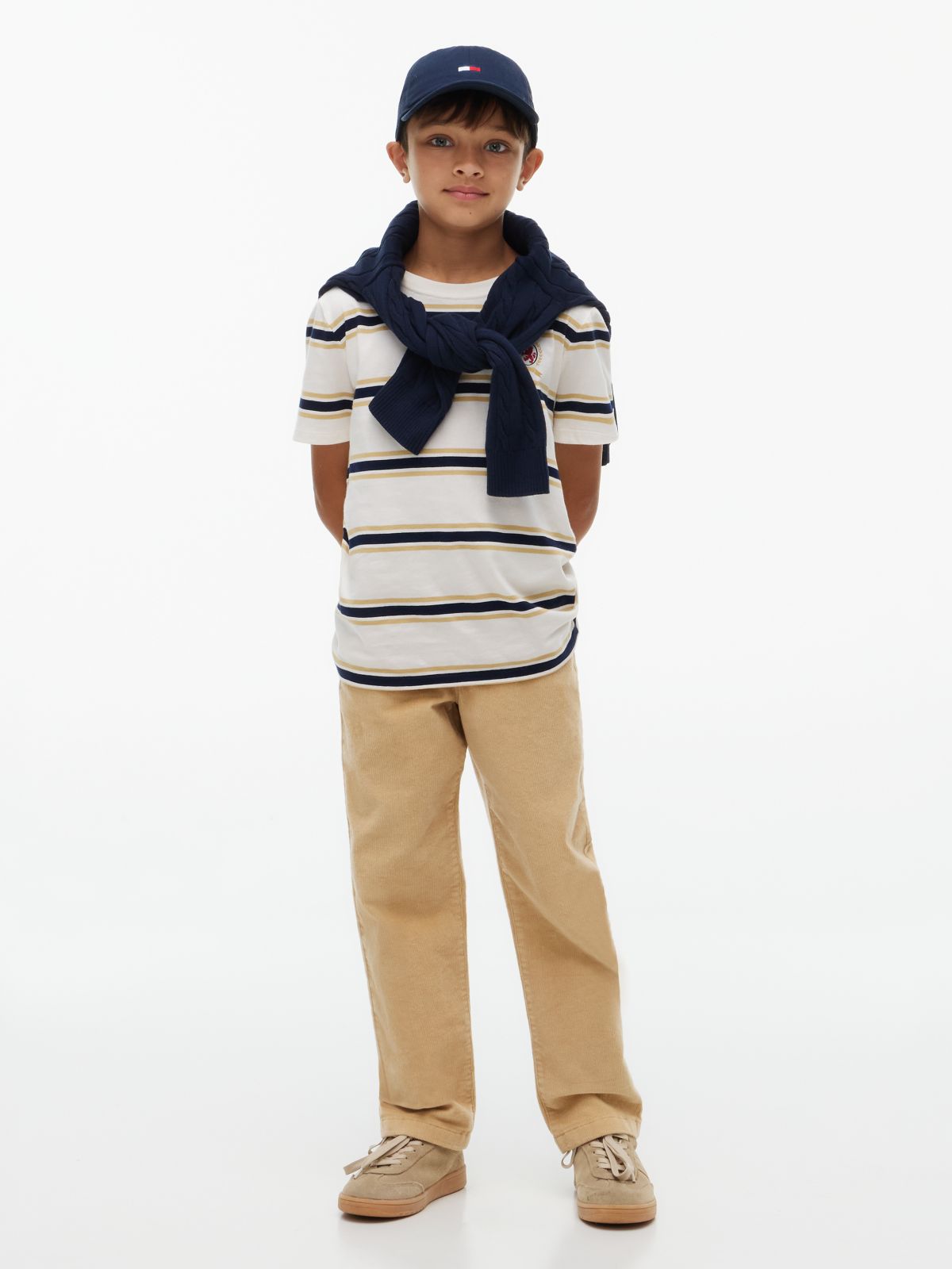 Kids' Crest Logo Striped T-Shirt — White