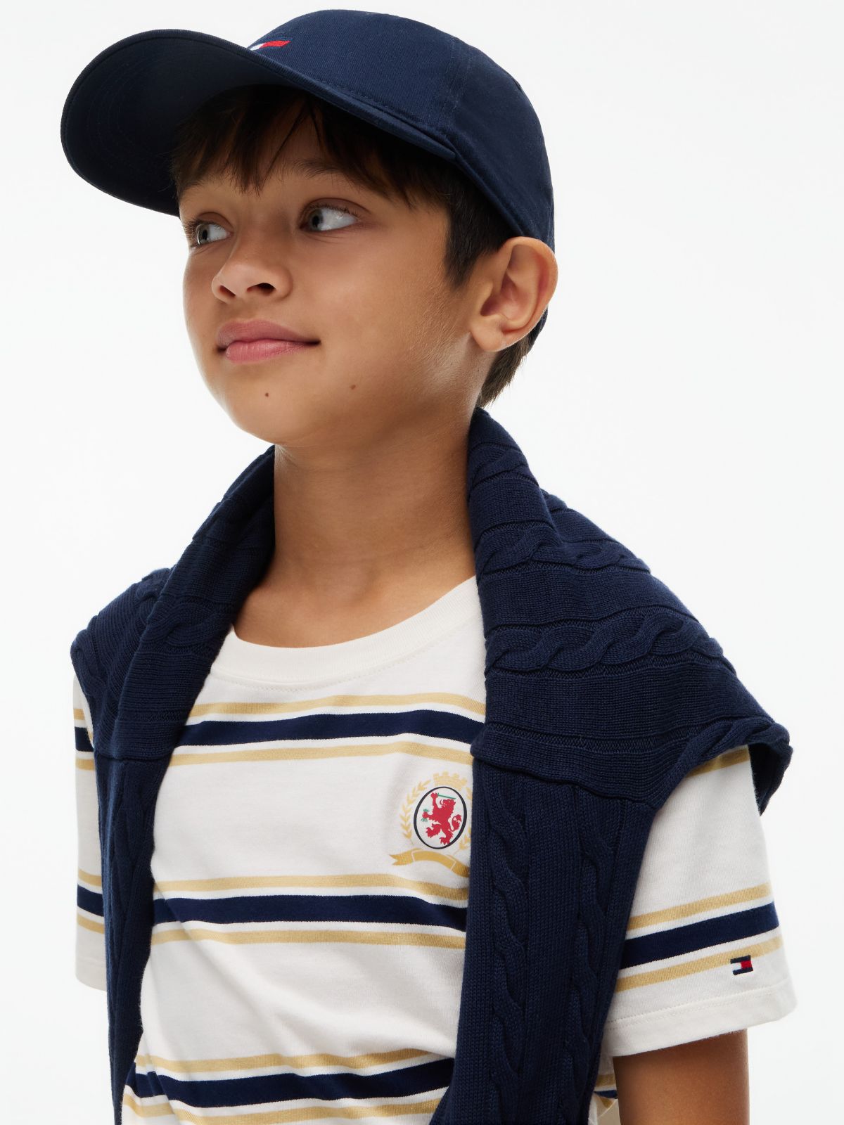 Kids' Crest Logo Striped T-Shirt — White