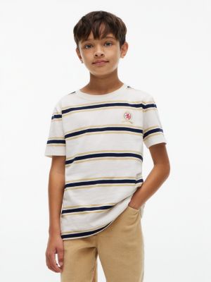 Kids' Crest Logo Striped T-Shirt, White