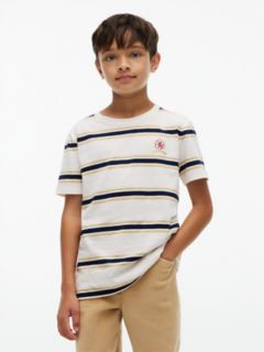 Kids' Crest Logo Striped T-Shirt — White 1