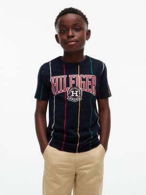 Kids' Hilfiger Pinstripe Varsity T-Shirt, Navy Blue