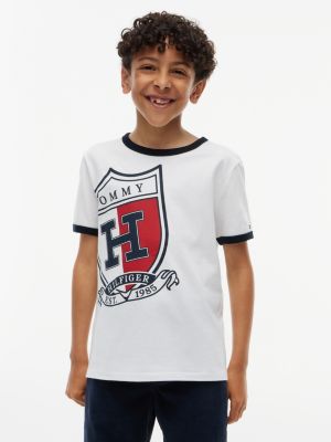 Kids' Shield Logo Ringer T-Shirt, White