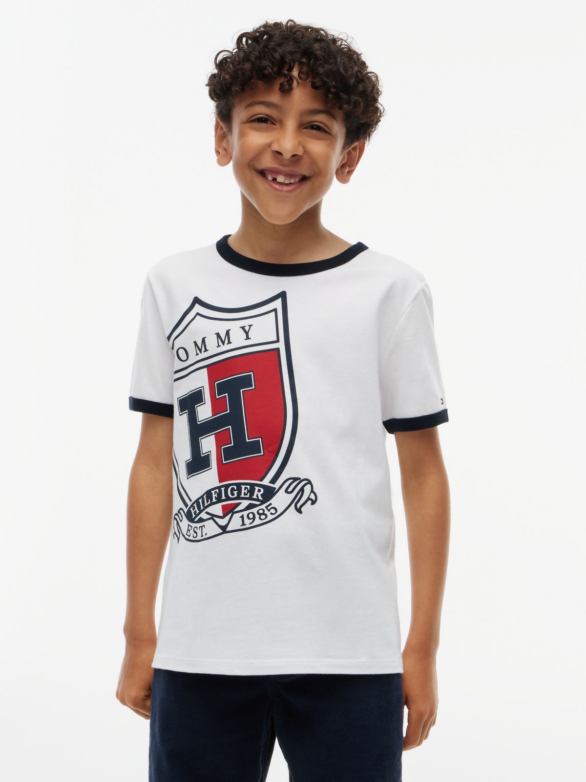 Kids' Shield Logo Ringer T-Shirt — White