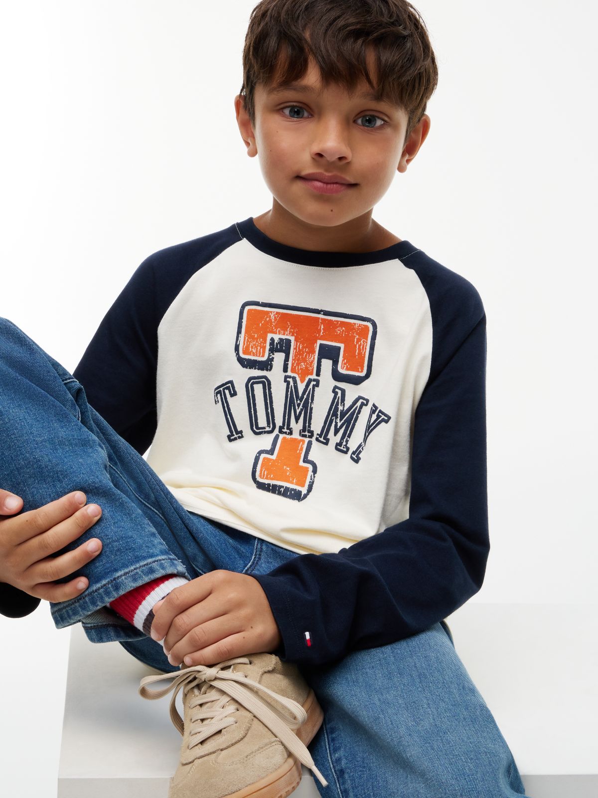 Kids' Tommy Logo Raglan T-Shirt — White