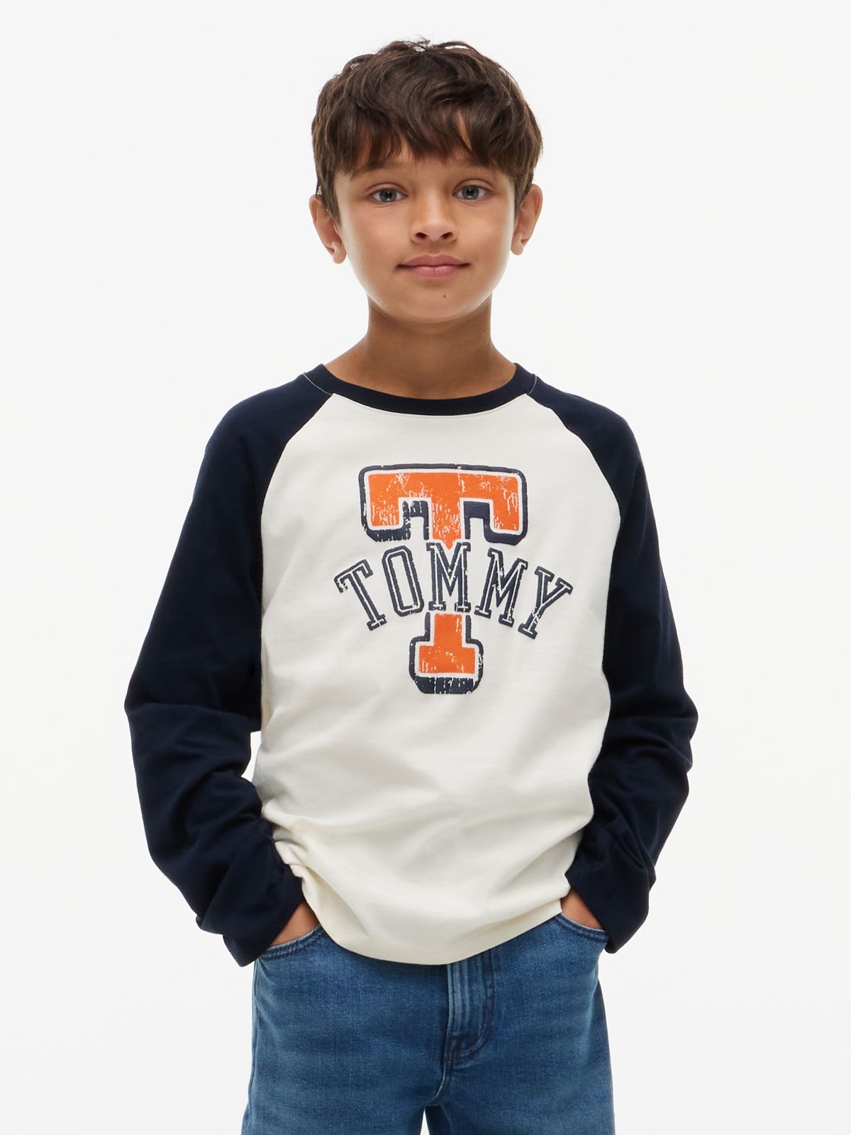 Kids' Tommy Logo Raglan T-Shirt — White