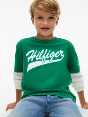 Детская футболка Tommy Hilfiger Hilfiger Double-Sleeve, цвет: Зелёный — фото 3