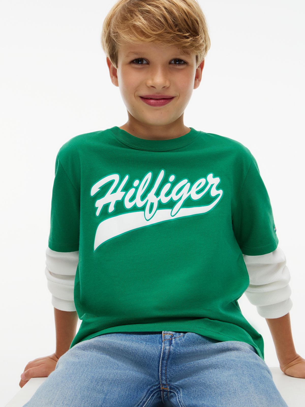 Kids' Hilfiger Double-Sleeve T-Shirt — Nouveau Green