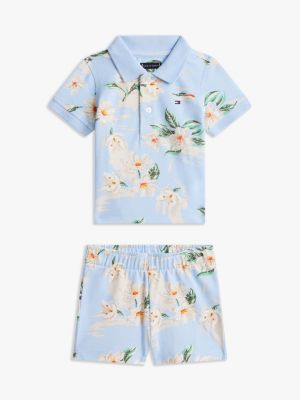 Babies' Tropical Print Polo & Short Set, Sweet Blue