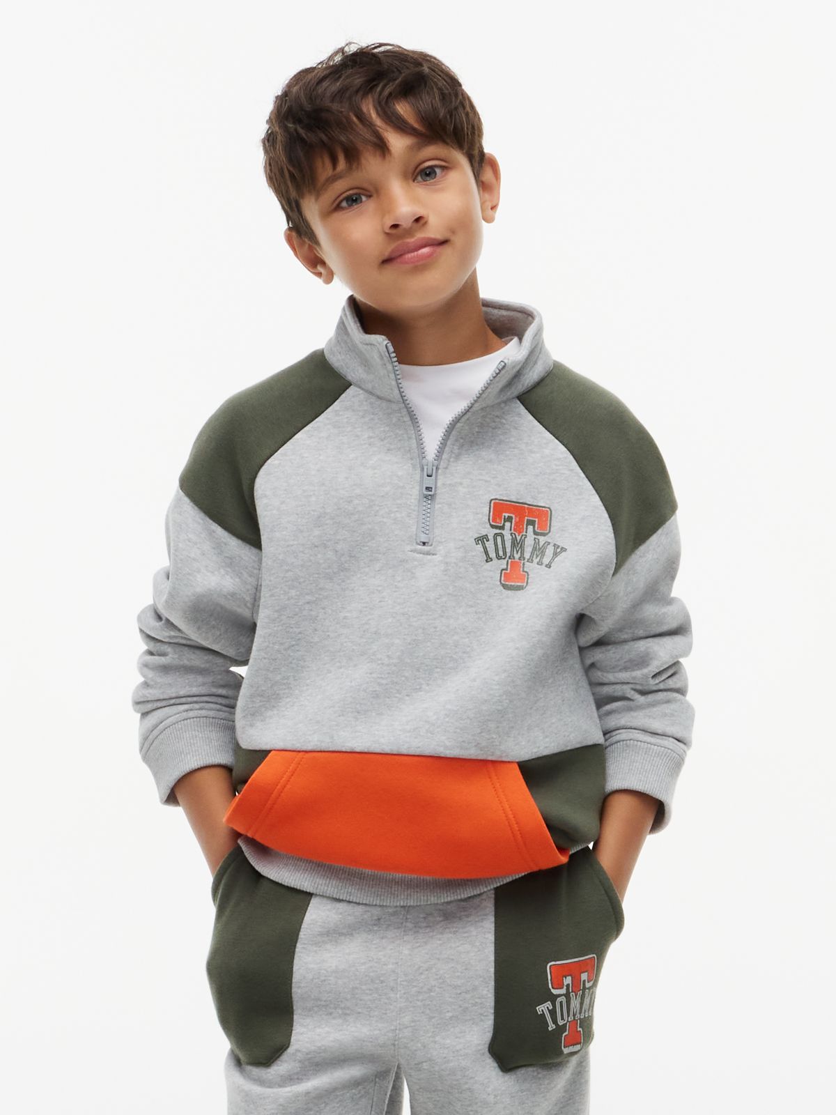 Kids' Colorblock Quarter-Zip Sweatshirt — Grey