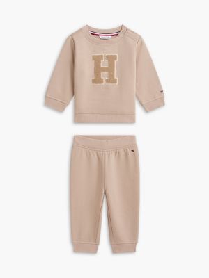 Babies' H-Logo Sweatshirt & Pant Set, Malted Milk