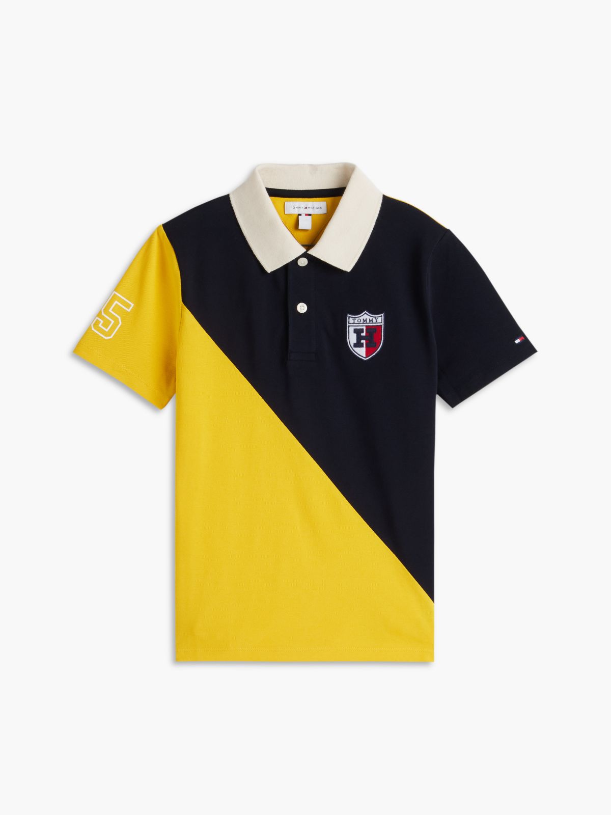 Kids' Crest Logo Colorblock Stretch Polo — Navy Blue