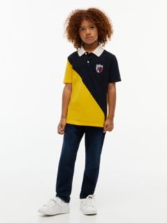 Kids' Crest Logo Colorblock Stretch Polo — Navy Blue 2