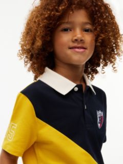 Kids' Crest Logo Colorblock Stretch Polo — Navy Blue 3
